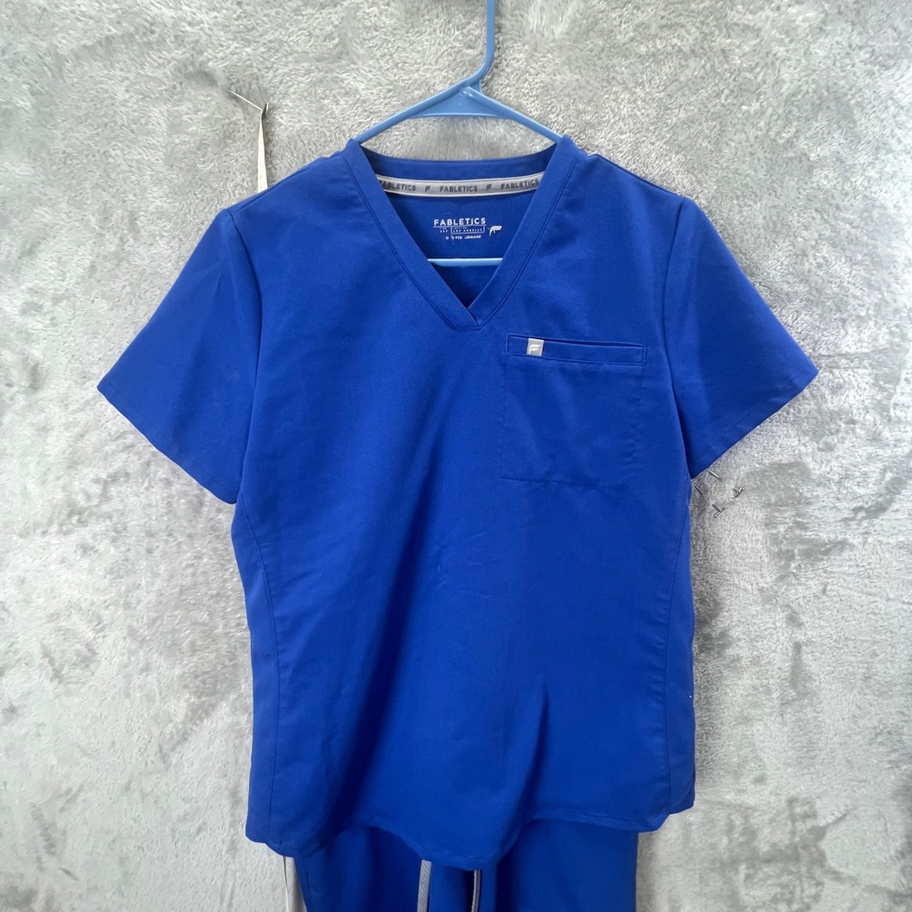Fabletics Women Royal Blue V-Neck Scrub Top and Jogger Pants Set Small